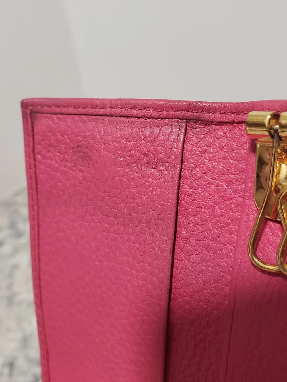 Prada Pink Pebbled Leather 6 Key Ring Card Case Holder
